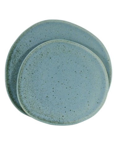 Assiette plate en grès réactif bleu 27 cm - Lot de 6