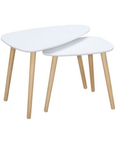 Lot de 2 tables basses gigognes design scandinave bois clair blanc