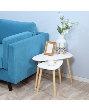 Lot de 2 tables basses gigognes design scandinave bois clair blanc