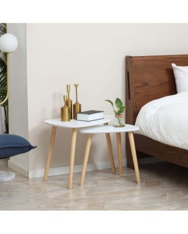 Lot de 2 tables basses gigognes design scandinave bois clair blanc