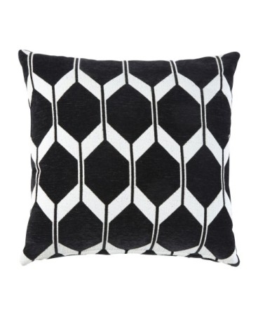 Coussin en velours tissé jacquard motifs graphiques noirs et écrus 60x60, OEKO-TEX®