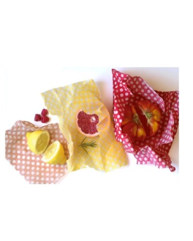 Set de 3 feuilles d'emballage alimentaire à la cire d'abeille