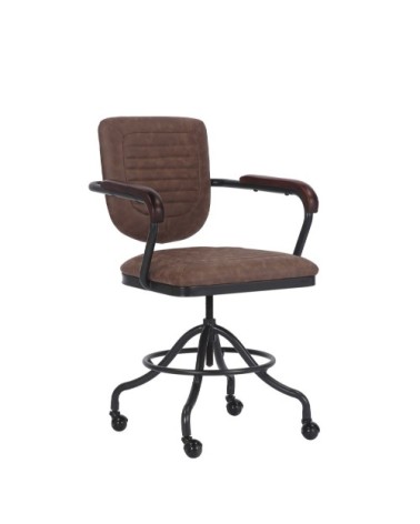 Fauteuil de bureau pivotant en noir et simili cuir marron