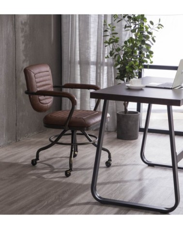 Fauteuil de bureau pivotant en noir et simili cuir marron