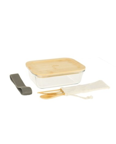 Lunchbox nomade en verre avec couverts en bambou naturel 1L