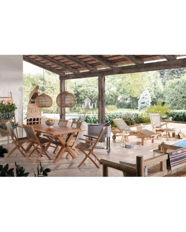 Chaise pliante d'extérieur en tissu gris et bois