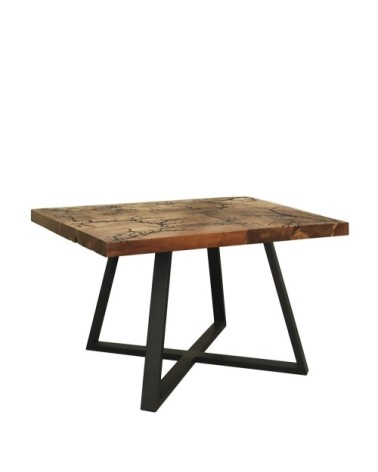 Table basse en bois marron et fer noir L 70 cm