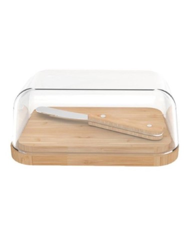 Beurrier en verre bambou avec couteau beurre 16,5x12x8,5cm