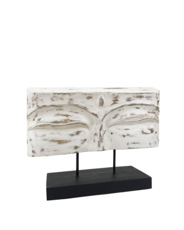 Statue yeux de bouddha en bois blanc