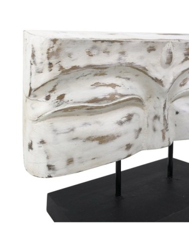 Statue yeux de bouddha en bois blanc