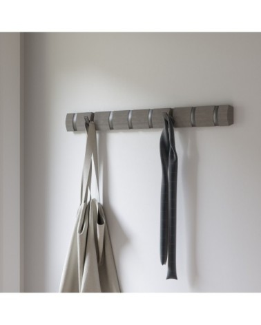 Portemanteau mural avec 8 crochets rétractables en bois et gris