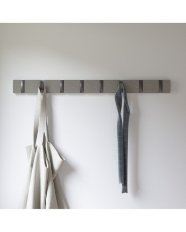 Portemanteau mural avec 8 crochets rétractables en bois et gris
