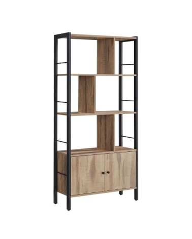 Étagère style industriel 2 portes effet bois marron boisé