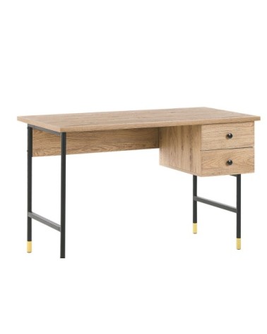 Bureau effet bois clair et métal noir avec 2 tiroirs