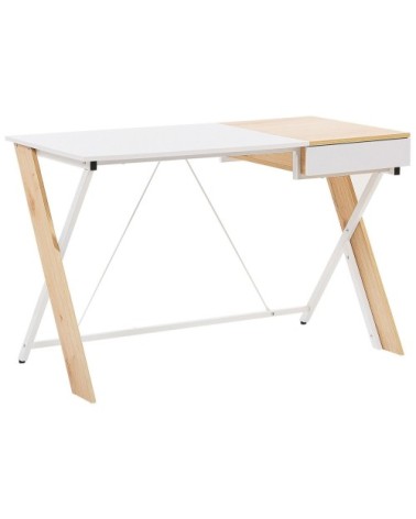 Bureau effet bois clair et blanc avec tiroir