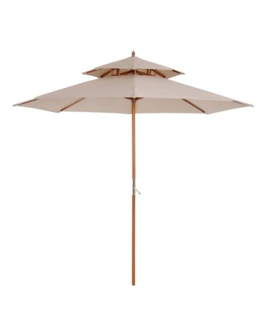 Parasol droit 2 toits bois de peuplier polyester haute densité beige
