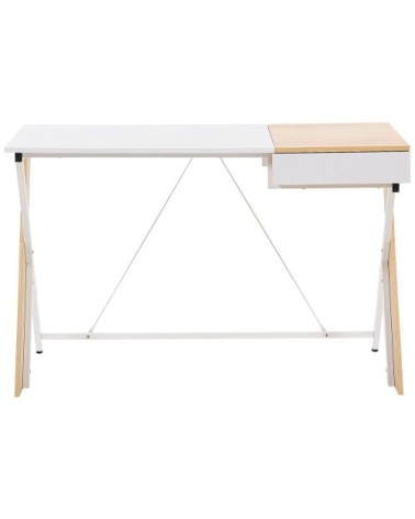 Bureau effet bois clair et blanc avec tiroir