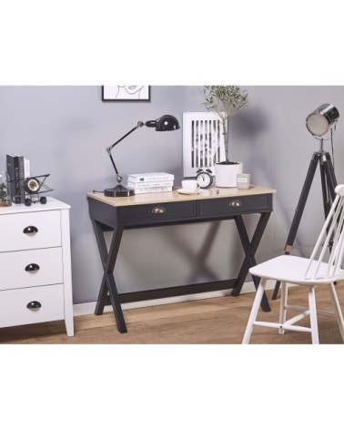 Bureau effet bois noir avec 2 tiroirs