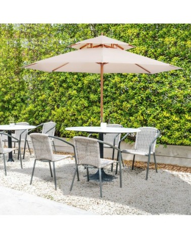 Parasol droit 2 toits bois de peuplier polyester haute densité beige
