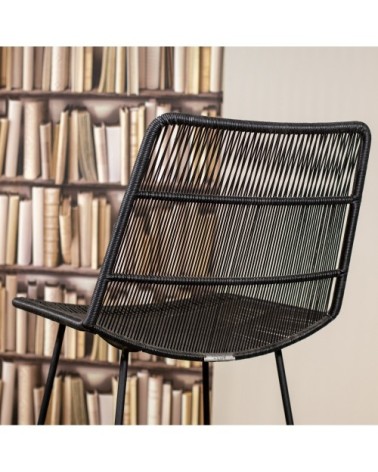 Chaise de bar d'extérieur tressée en polypropylène et métal noir
