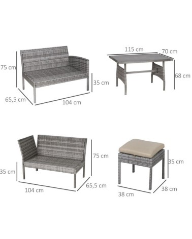 Salon de jardin 6 places table à manger coussins résine tressée grise