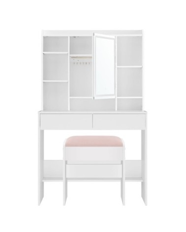 Coiffeuse avec miroir éclairage 2 tiroir et tabouret blanc