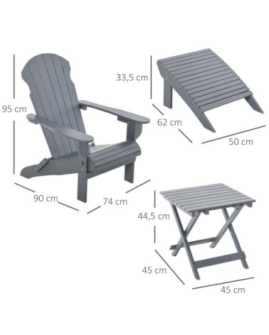 Fauteuil jardin pliable repose-pied table basse sapin gris