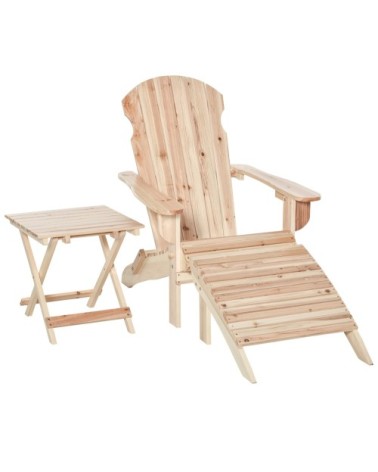 Fauteuil de jardin pliable repose-pied table basse sapin naturel