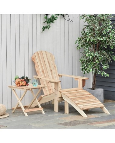 Fauteuil de jardin pliable repose-pied table basse sapin naturel
