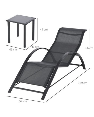 Lot de 2 bains de soleil design avec table basse métal textilène