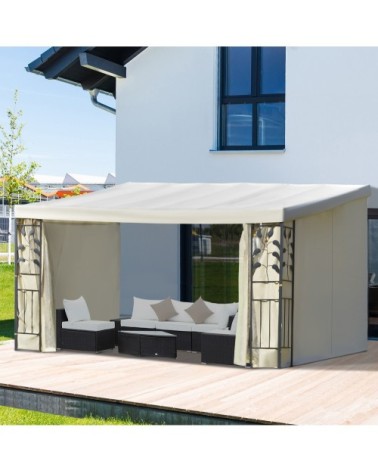 Pergola adossable polyester moustiquaires crème métal époxy gris