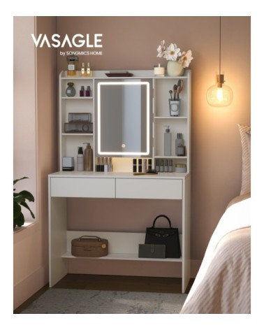 Coiffeuse avec miroir éclairage 2 tiroir et tabouret blanc