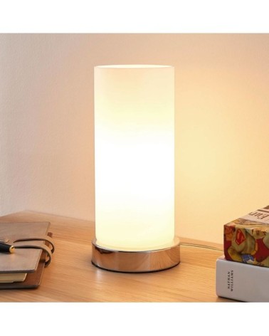 Lampe à poser en verre blanc