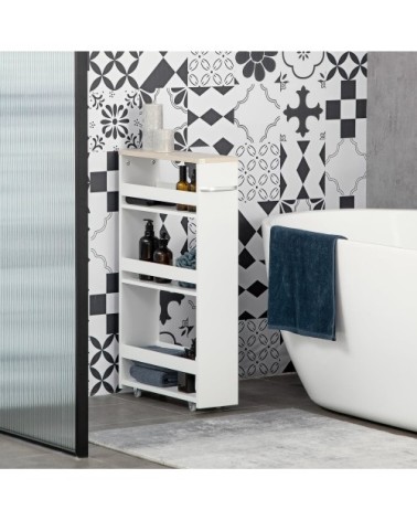 Meuble colonne salle de bain à roulettes 3 niveaux