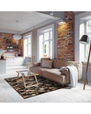 Tapis en cuirs recyclés lignes marron multi 120x170