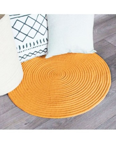 Tapis en coton réversible effet cordage jaune orangé diam.120