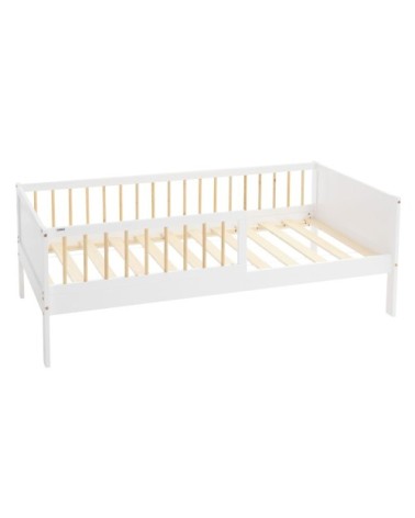 Lit enfant simple 80x160 cm sommier matelas et barrière beige, blanc