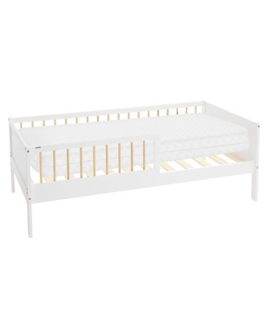Lit enfant simple 80x160 cm matelas et barrière inclus beige, blanc