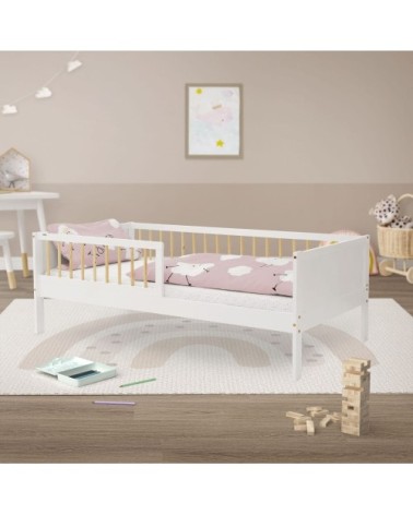 Lit enfant simple 80x160 cm matelas et barrière inclus beige, blanc
