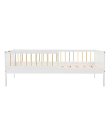 Lit enfant simple 80x160 cm matelas et barrière inclus beige, blanc