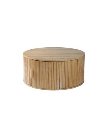Table basse ronde avec rangement d75 cm - effet bois