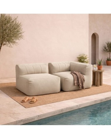Pouf canapé de jardin modulable angle 2 pièces, imperméable beige