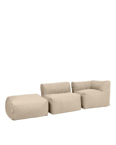 Pouf canapé de jardin modulable 3 pièces, oléfine imperméable beige