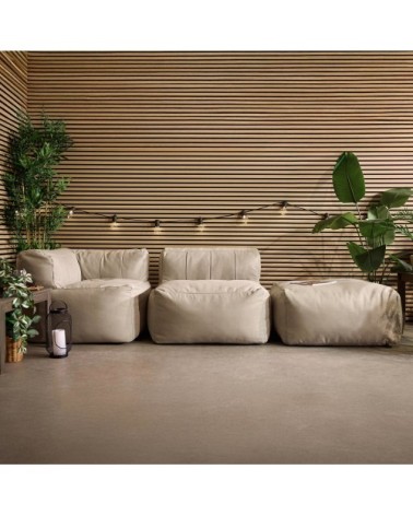 Pouf canapé de jardin modulable 3 pièces, oléfine imperméable beige