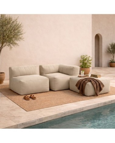 Pouf canapé de jardin modulable 3 pièces, oléfine imperméable beige