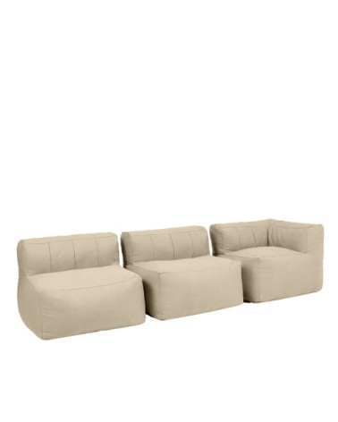 Pouf canapé de jardin modulable angle 3 places, imperméable, beige
