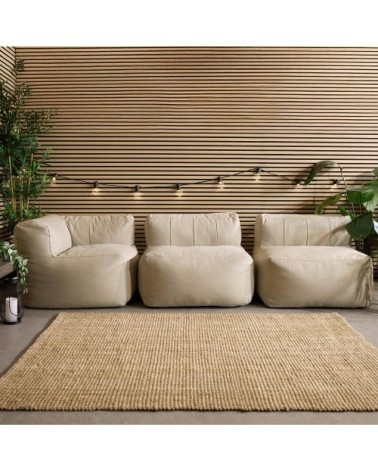 Pouf canapé de jardin modulable angle 3 places, imperméable, beige