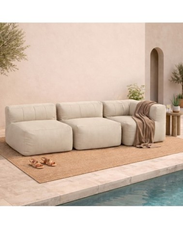 Pouf canapé de jardin modulable angle 3 places, imperméable, beige
