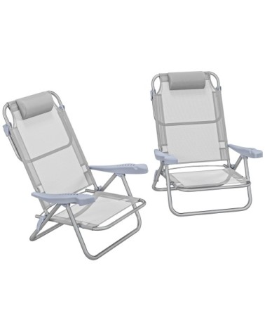 Chaises de jardin pliantes appui-tête aluminium gris