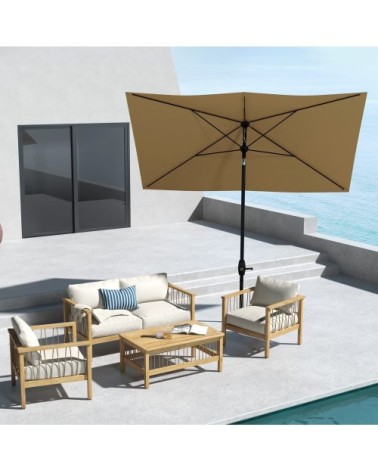 Parasol de jardin rectangulaire inclinable polyester marron